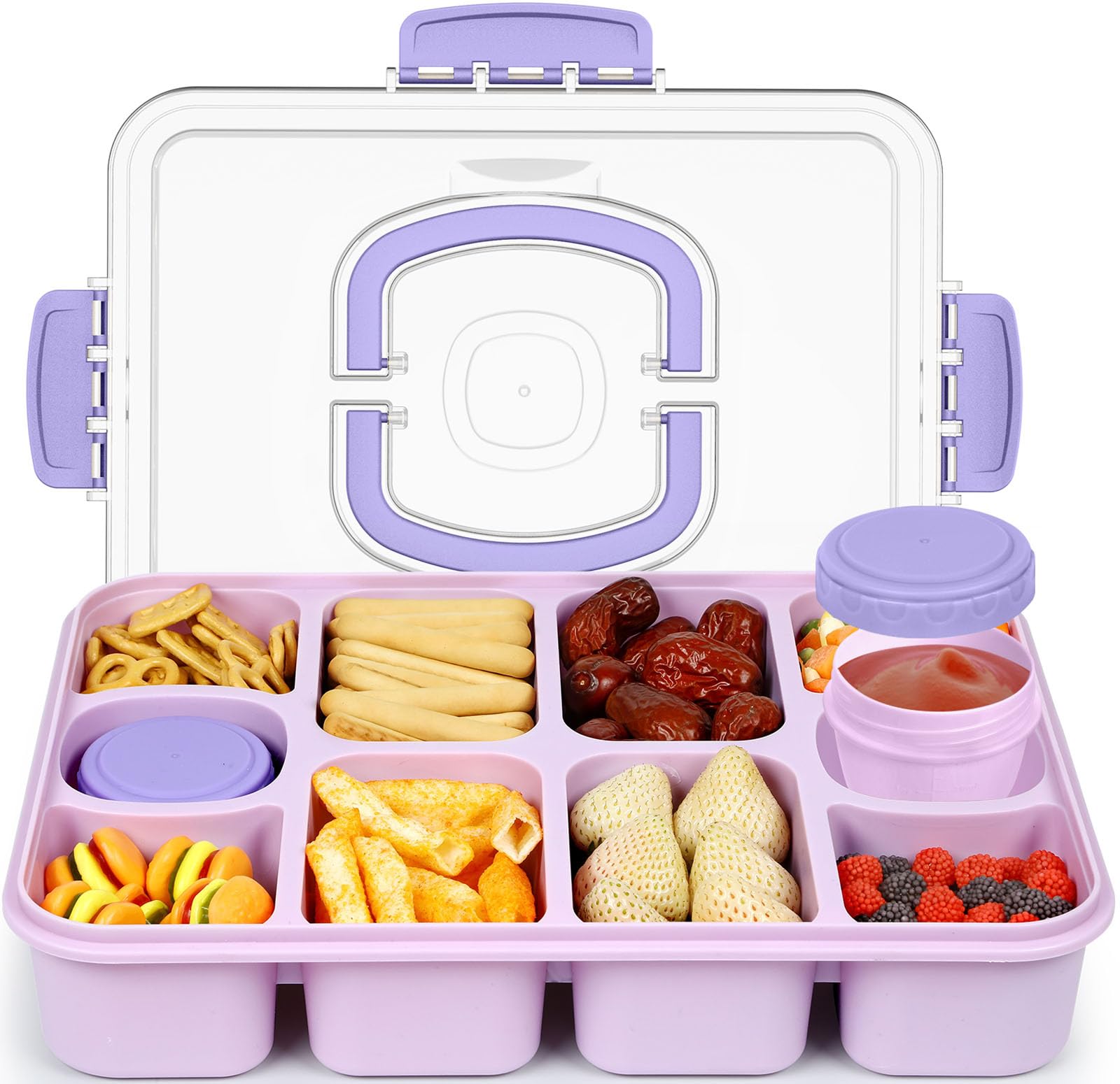 Caperci Snackle box with ten compartments and lid for organized snacking on the go.