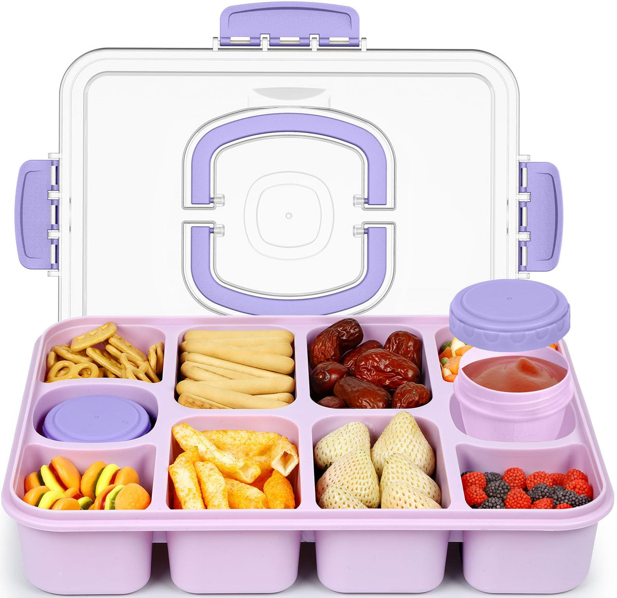 Caperci Snackle box with ten compartments and lid for organized snacking on the go.