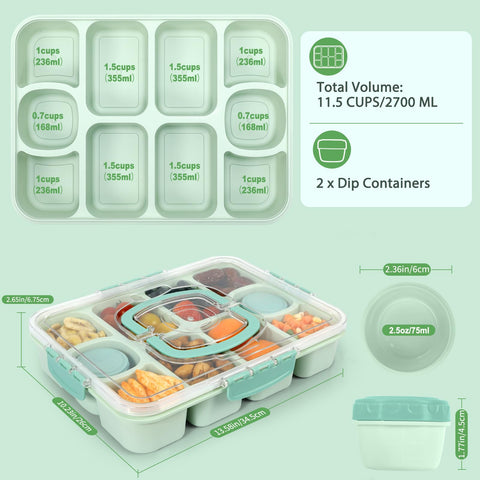 Caperci Snackle Box Mint Green lid with latch prevents spills on the go.