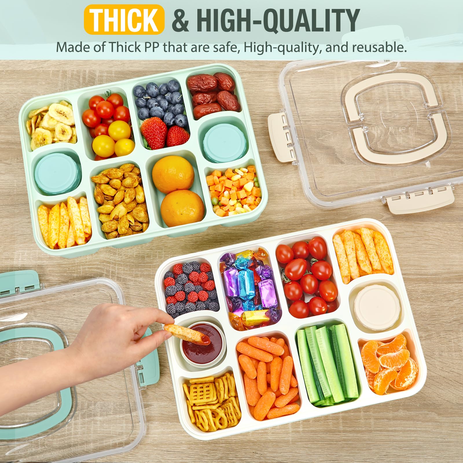 Caperci Snackle Box Mint Green open tray highlights organized compartments.