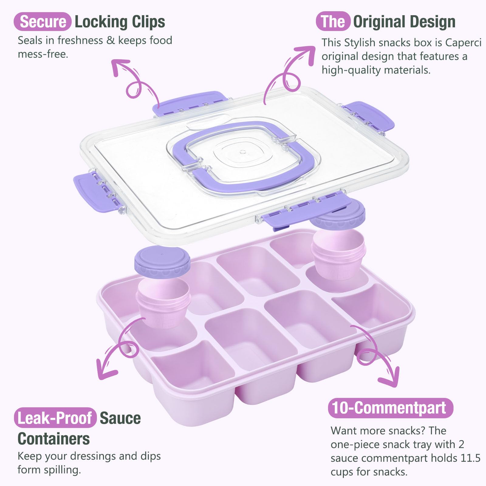 Dishwasher-safe Snackle tray simplifies cleaning after picnics and parties.