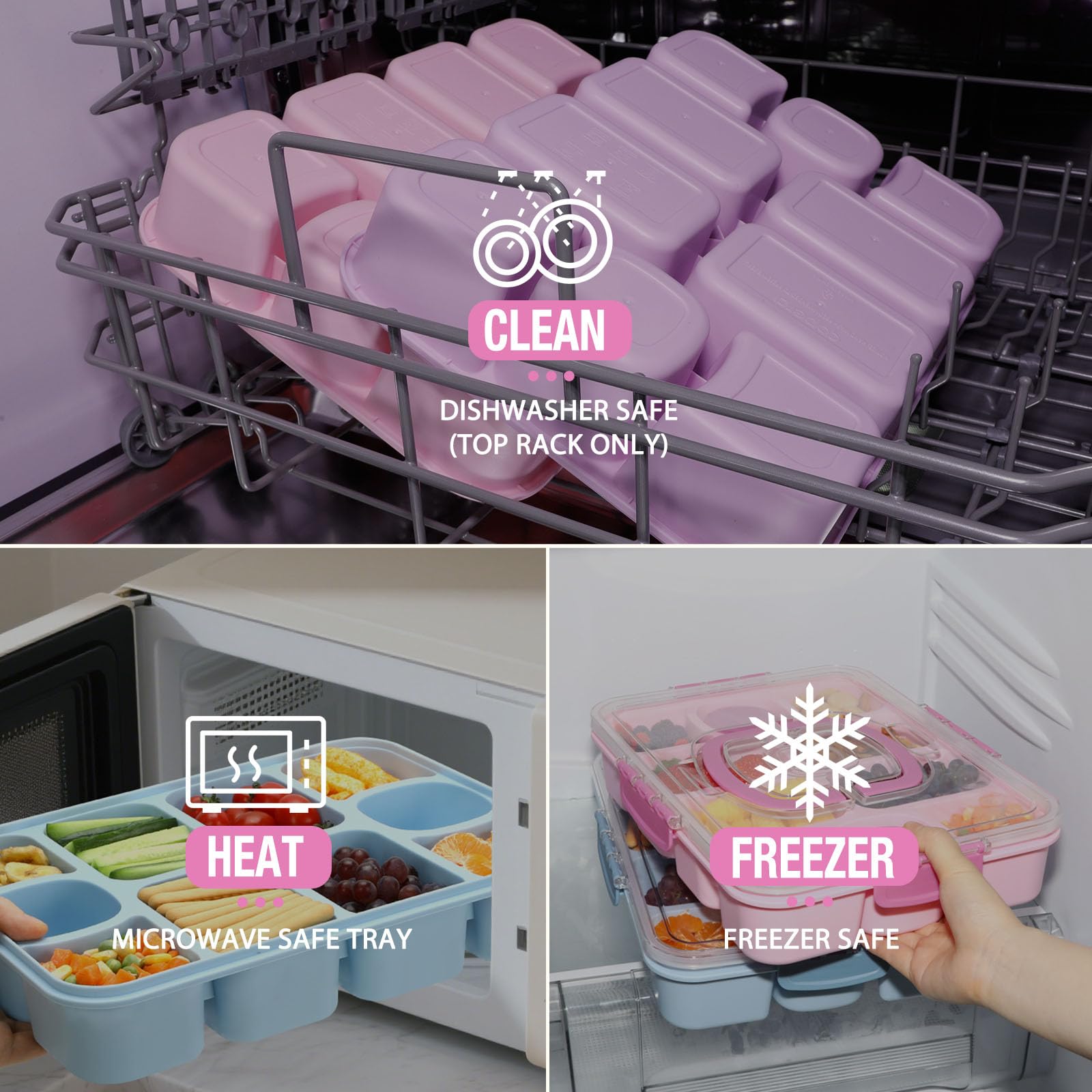Ten compartments separate fruits, nuts, and treats for quick grab-and-go.