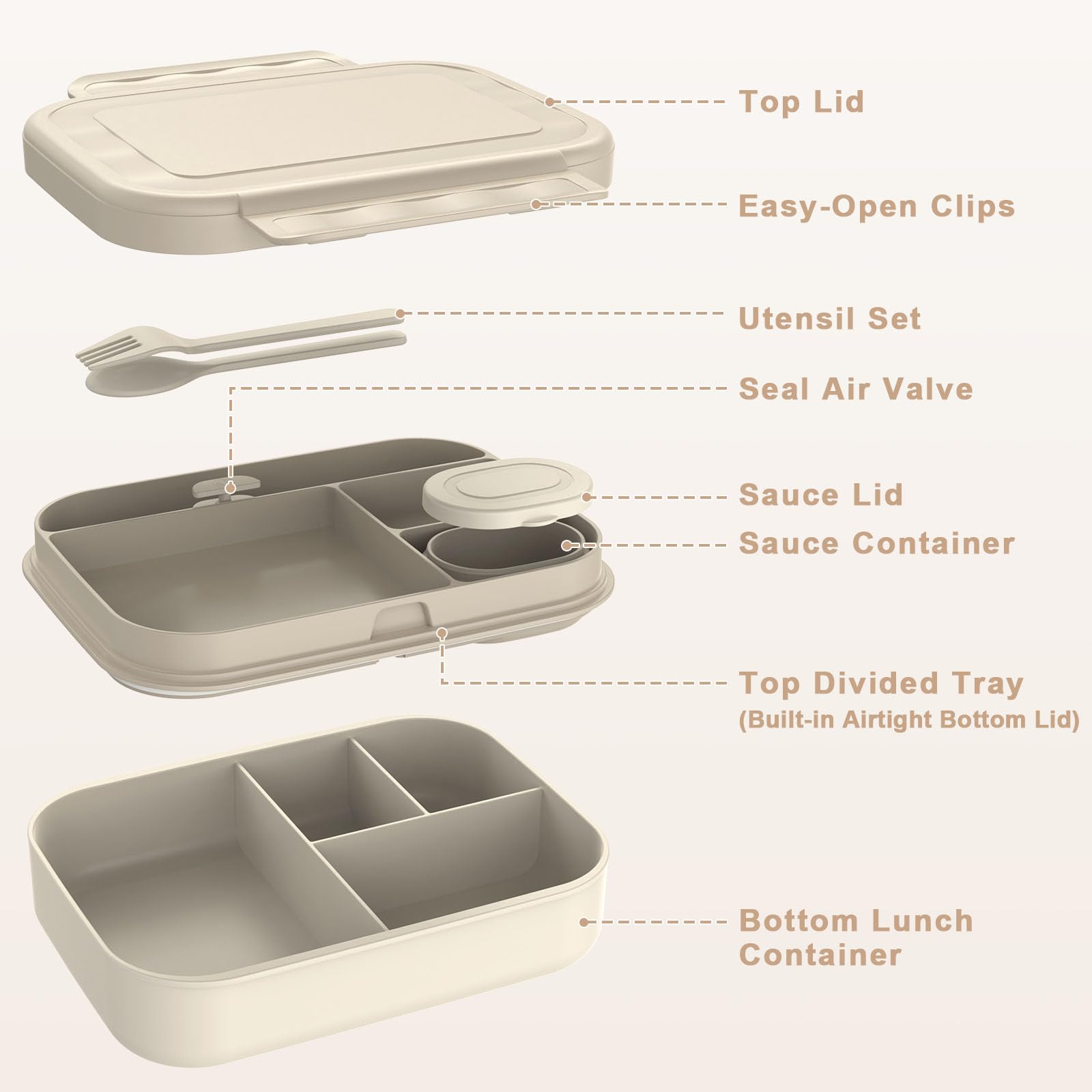 Caperci bento box interior shows four compartments and a sauce container for organized meals.