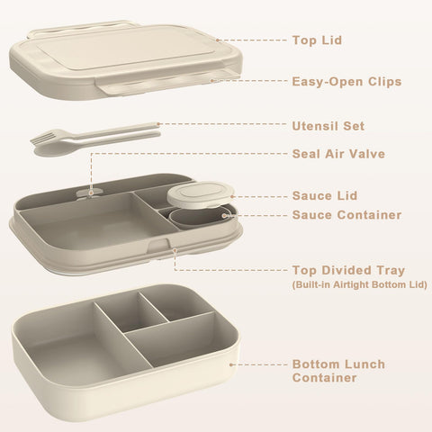 Caperci bento box interior shows four compartments and a sauce container for organized meals.