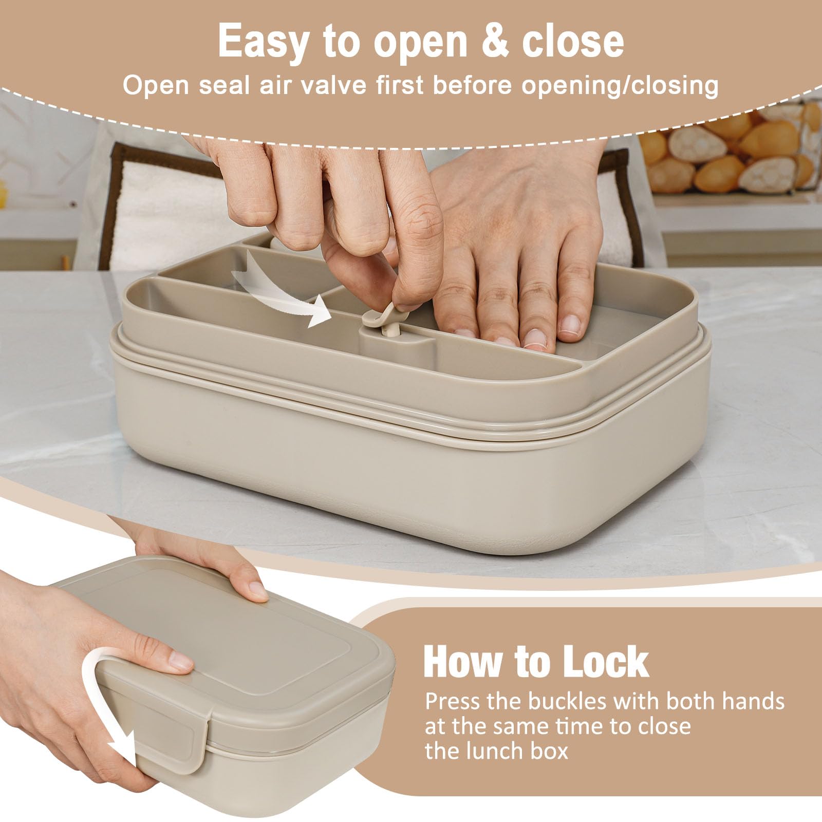 Caperci bento box with reinforced lock clips keeps food secure during travel.