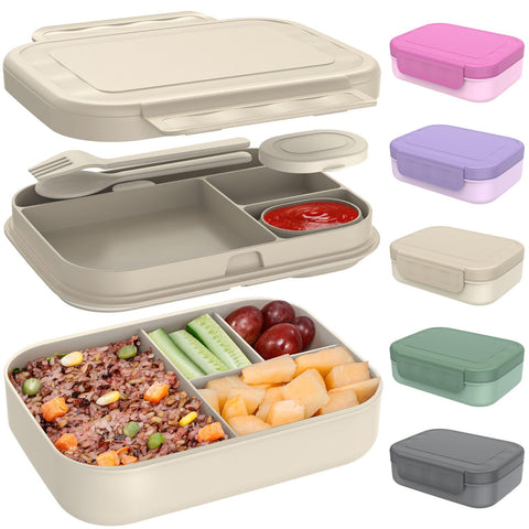 Caperci stackable bento box pale mocha top view with built-in utensils for quick, mess-free lunches.