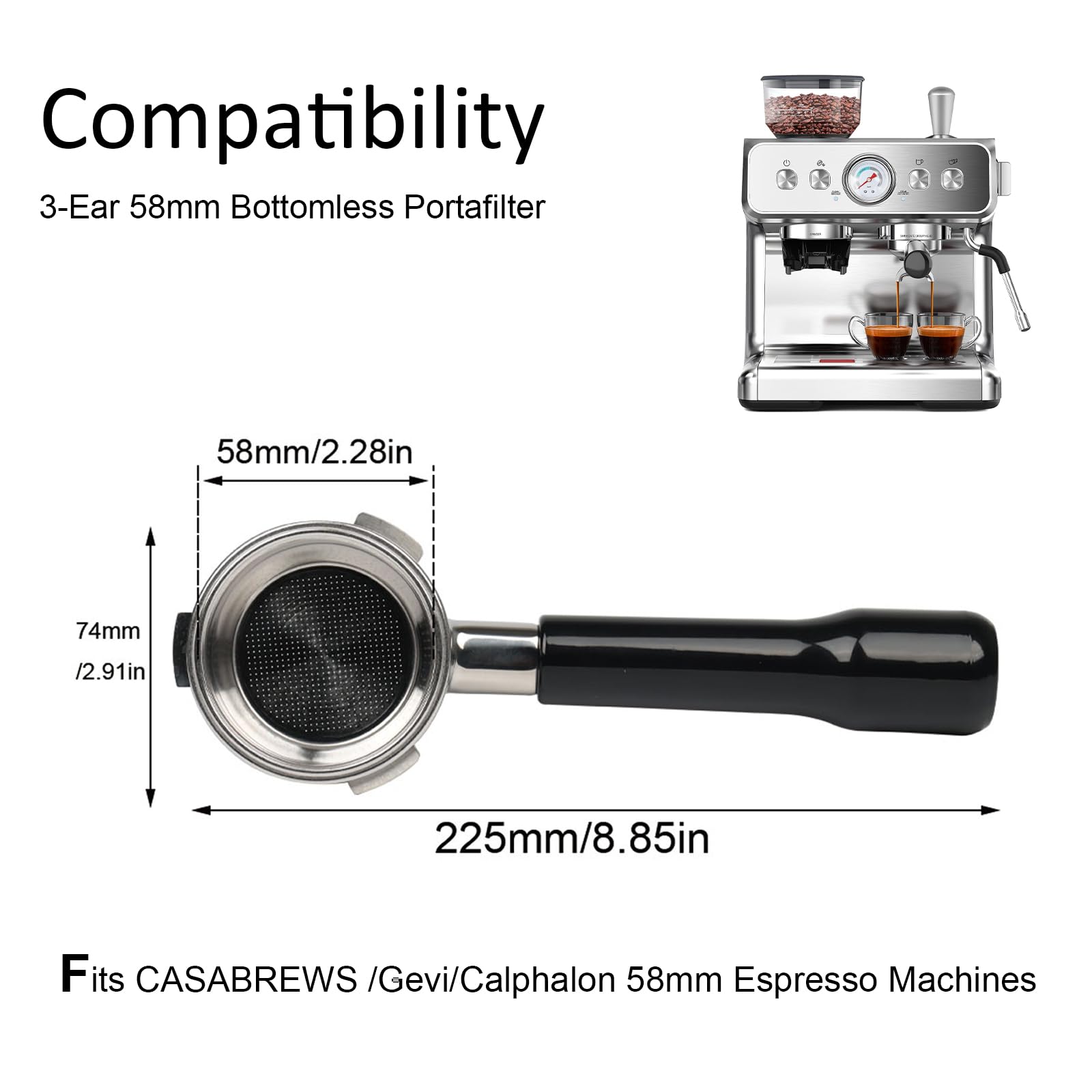 CAPFEI 58mm bottomless portafilter for Barsetto BAE01/02 highlights cup quality