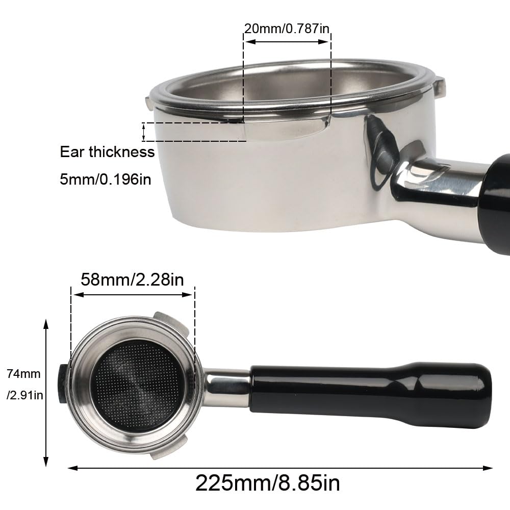 CAPFEI 58mm bottomless portafilter for Sunbeam mini barista features visual flow checks