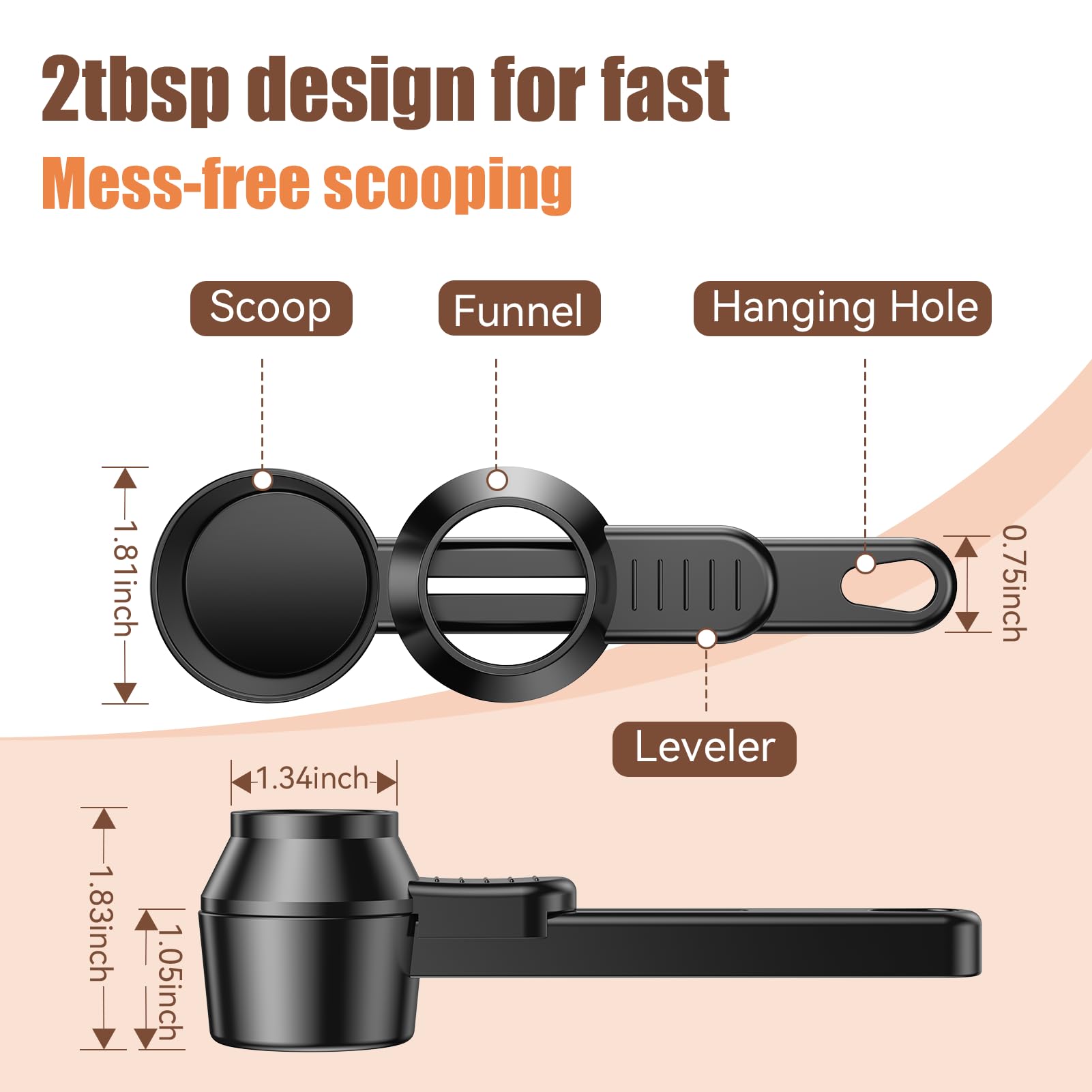 CAPMESSO multi-use funnel spoon suitable for powder, tea, sugar, or spices.