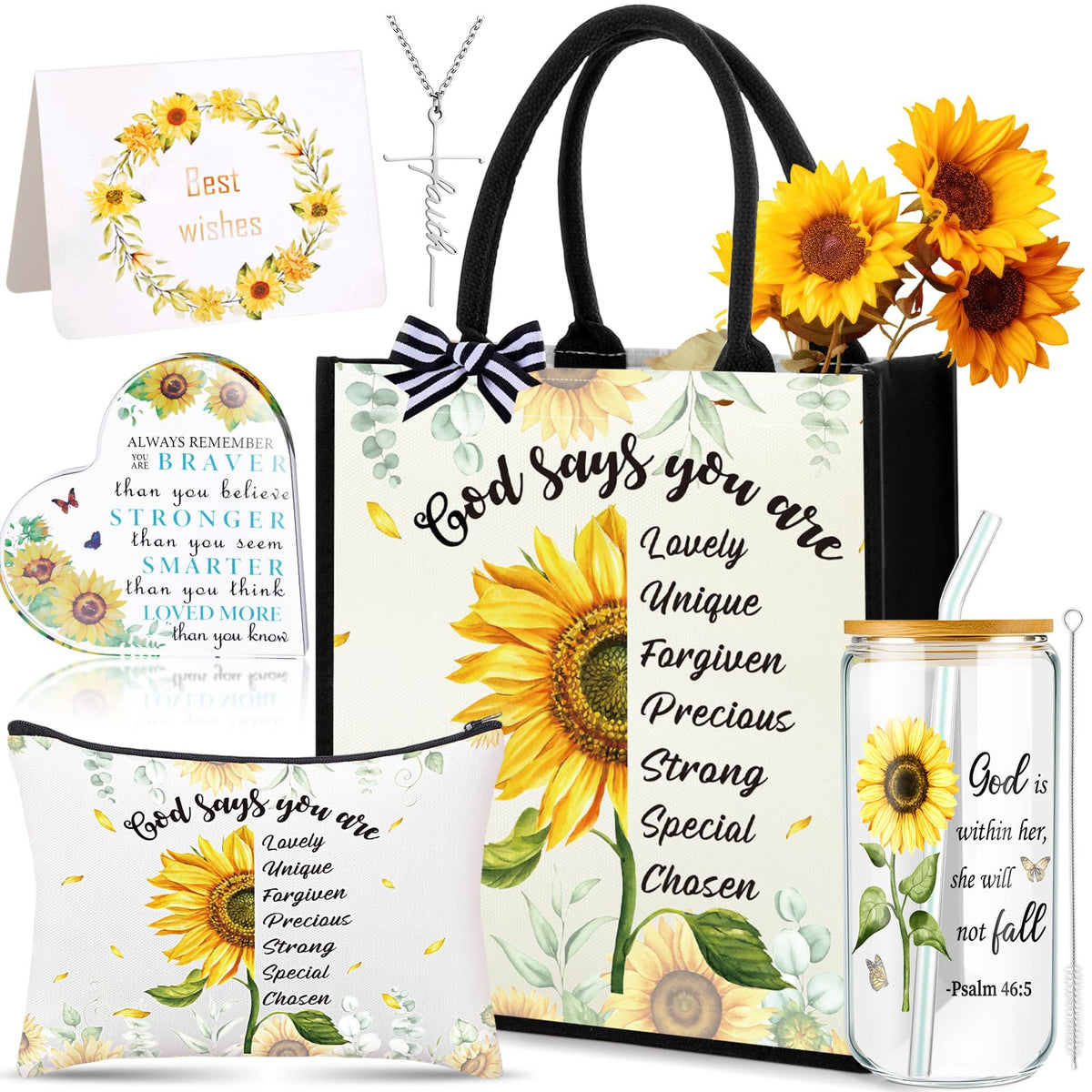 Capoda sunflower tote bag with double-sided print for versatile faith-inspired style