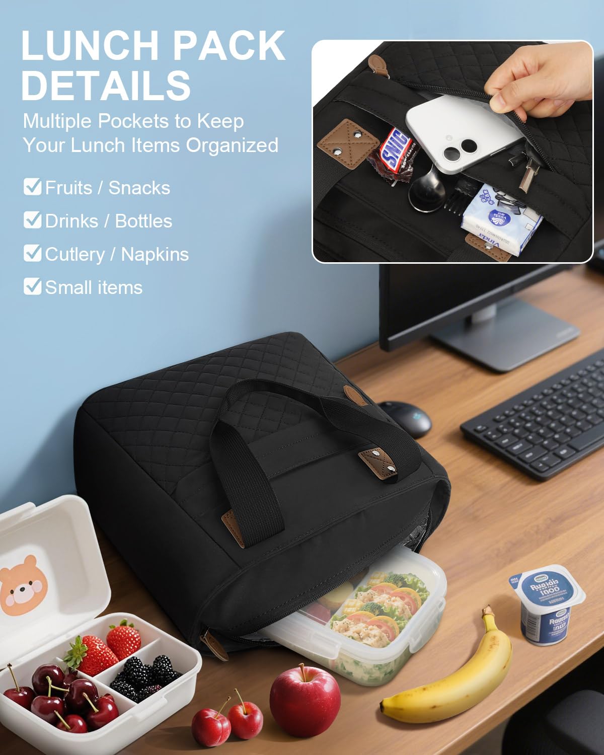 Capolo front pockets organize utensils and napkins