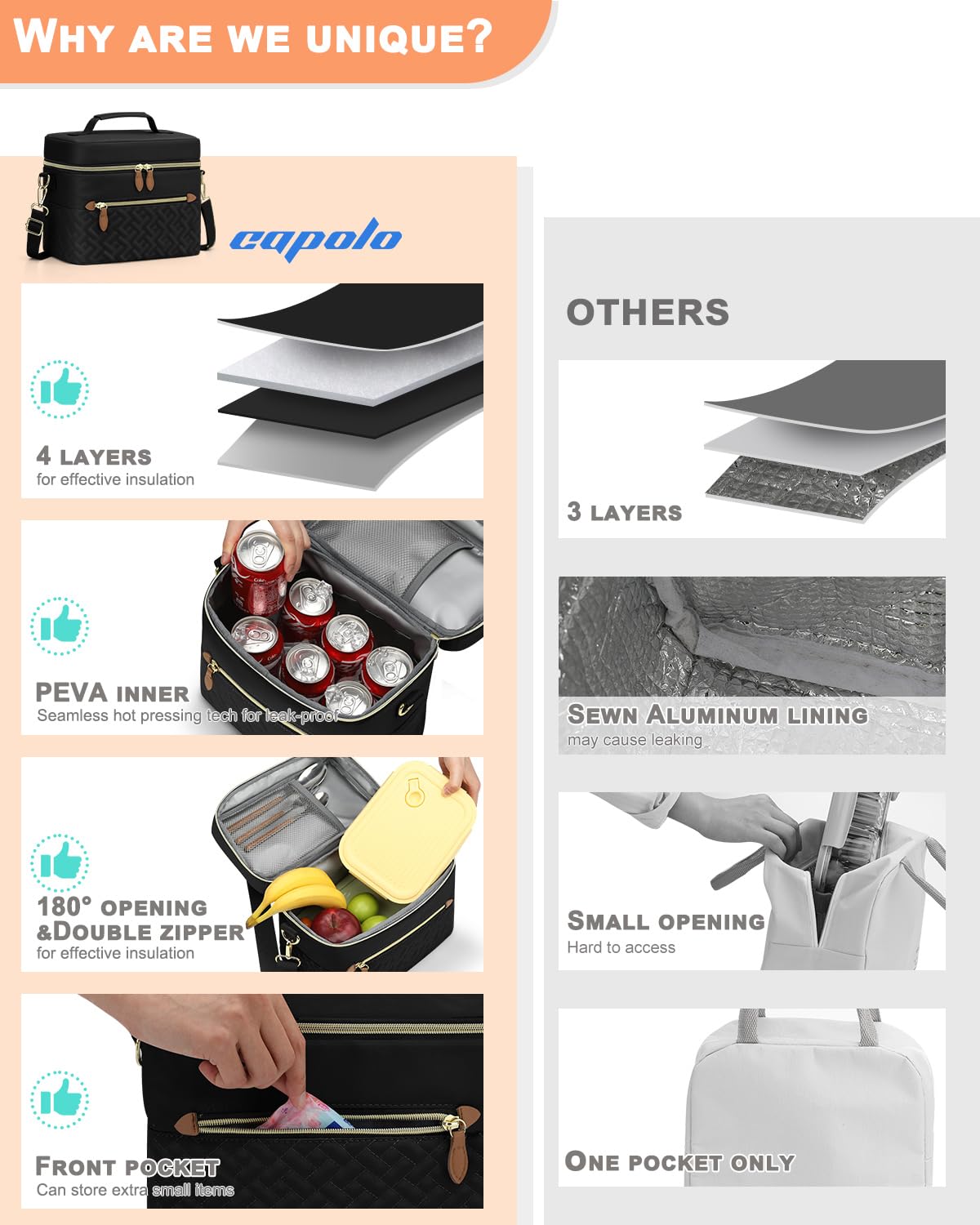 Capolo lunch box insulated compartment keeps hot food warm longer