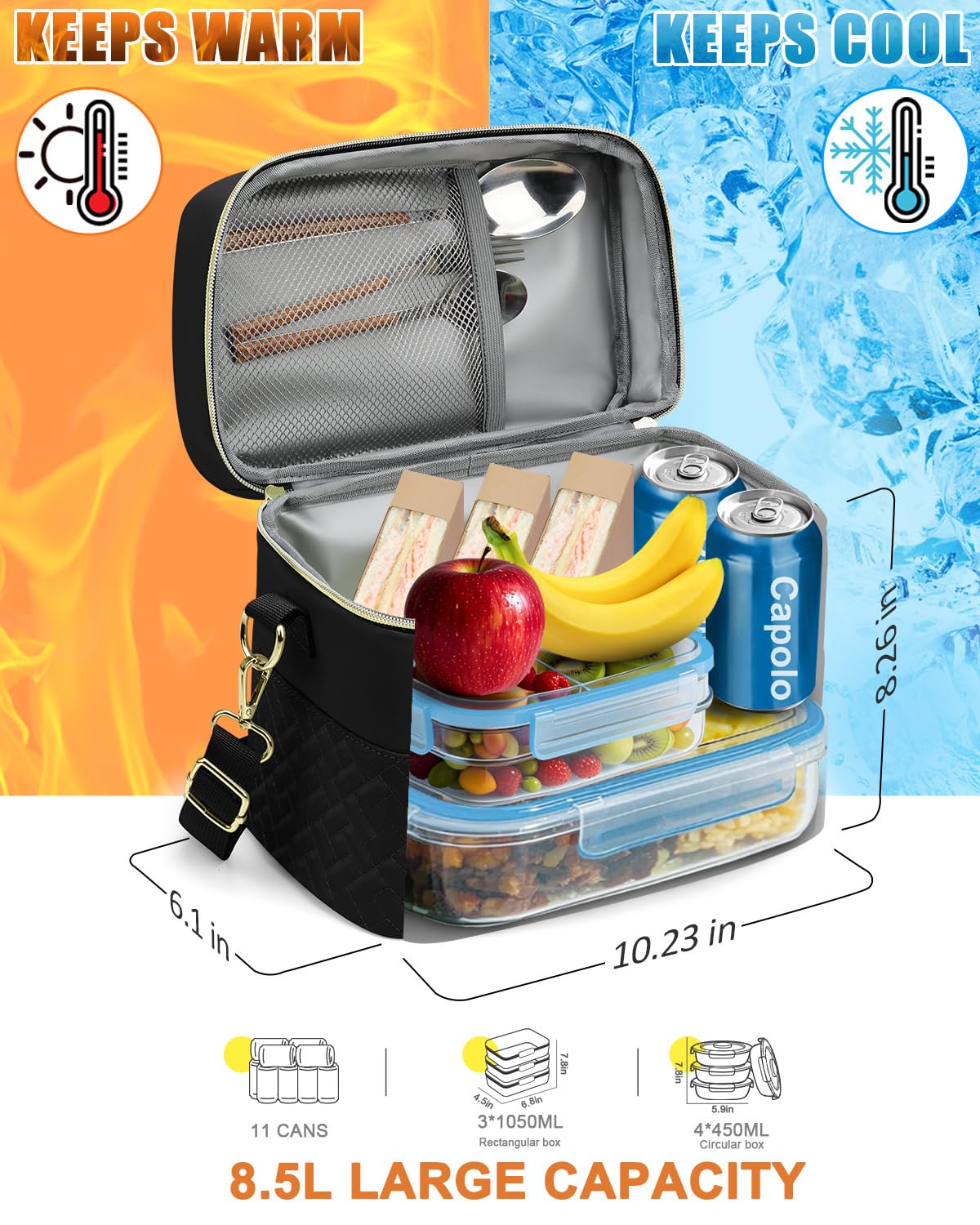 Capolo lunch box side pocket for utensils and napkins