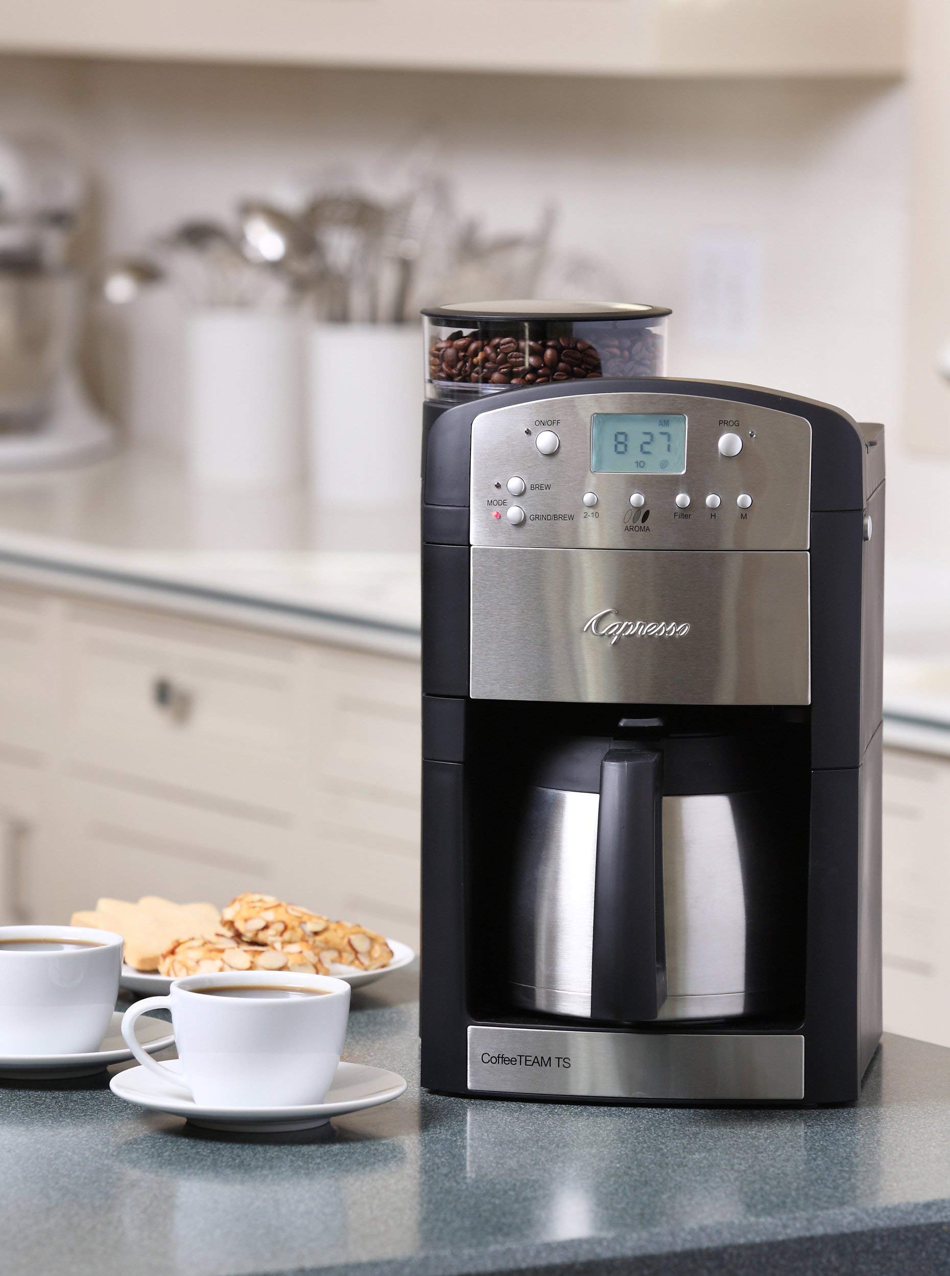 Capresso CoffeeTeam TS thermal carafe keeping coffee hot longer