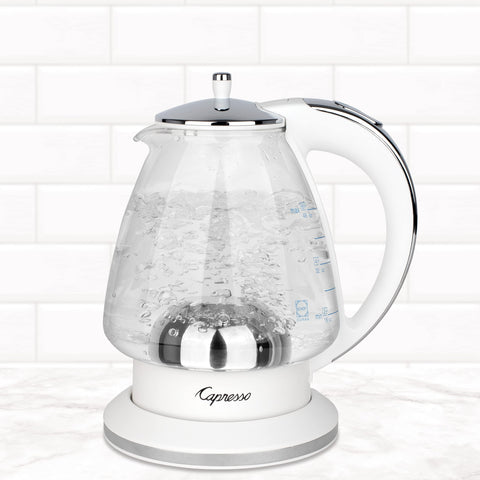 Capresso H2O Glass Kettle markings close-up aiding accurate measurement.