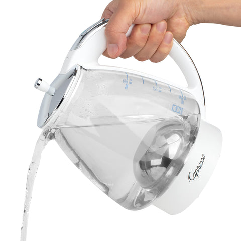 Capresso H2O Glass Kettle top view showcasing glass body and clean lines.