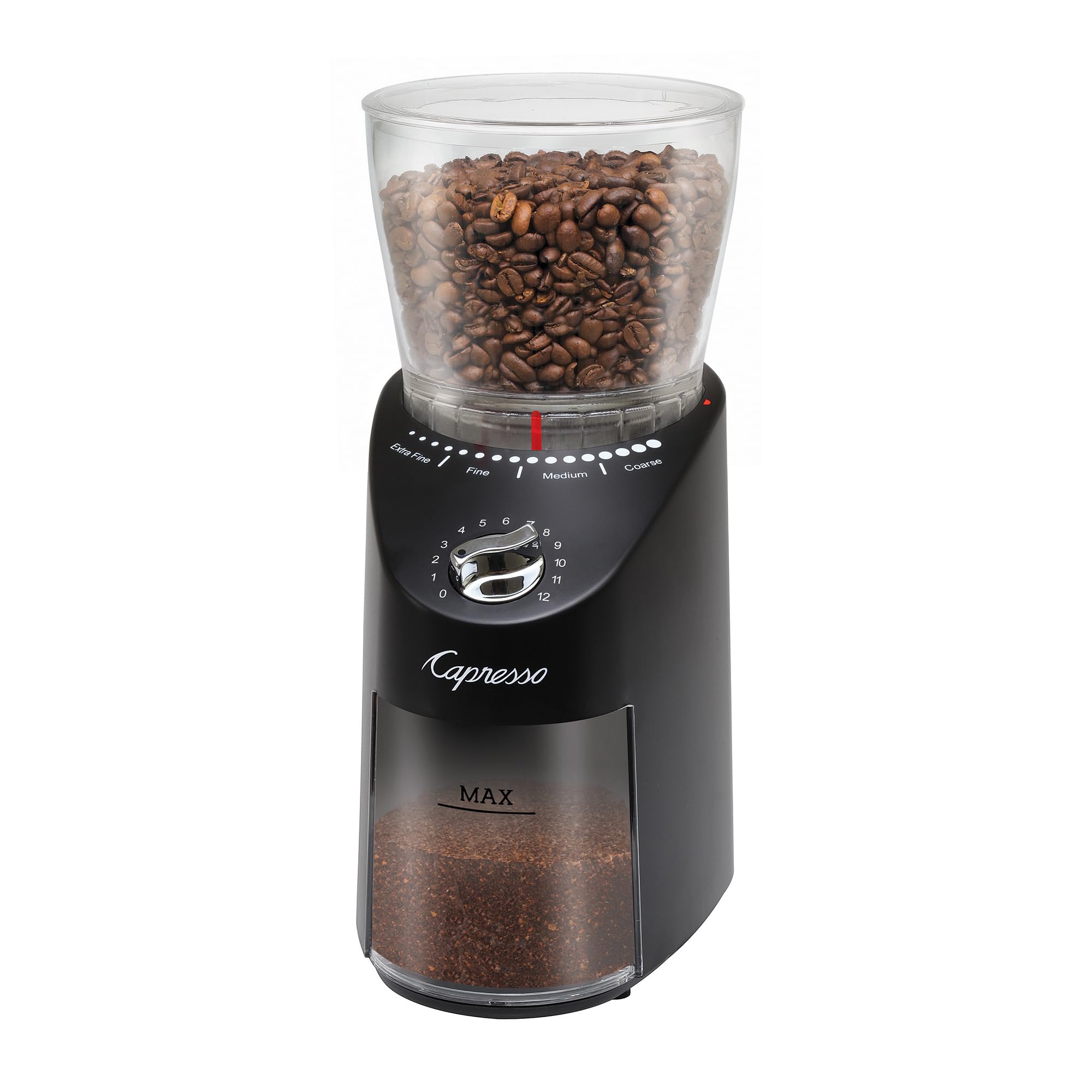 Capresso Infinity Plus conical burr detail for precise grind consistency across brewers.