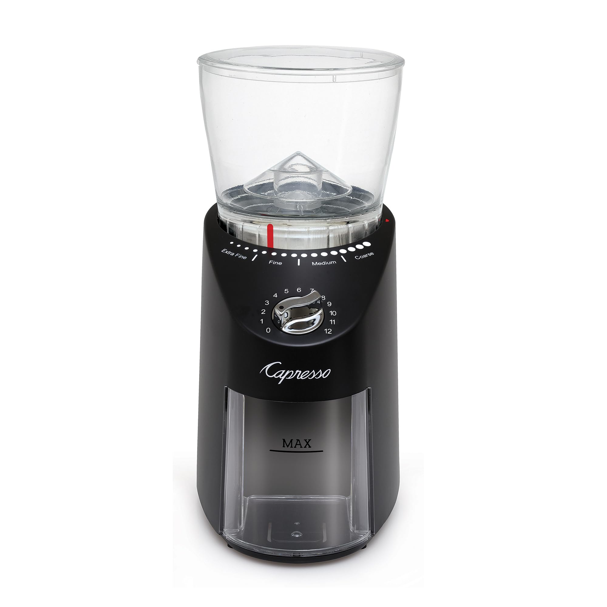 Capresso Infinity Plus removable upper burr simplifies cleaning and maintenance.
