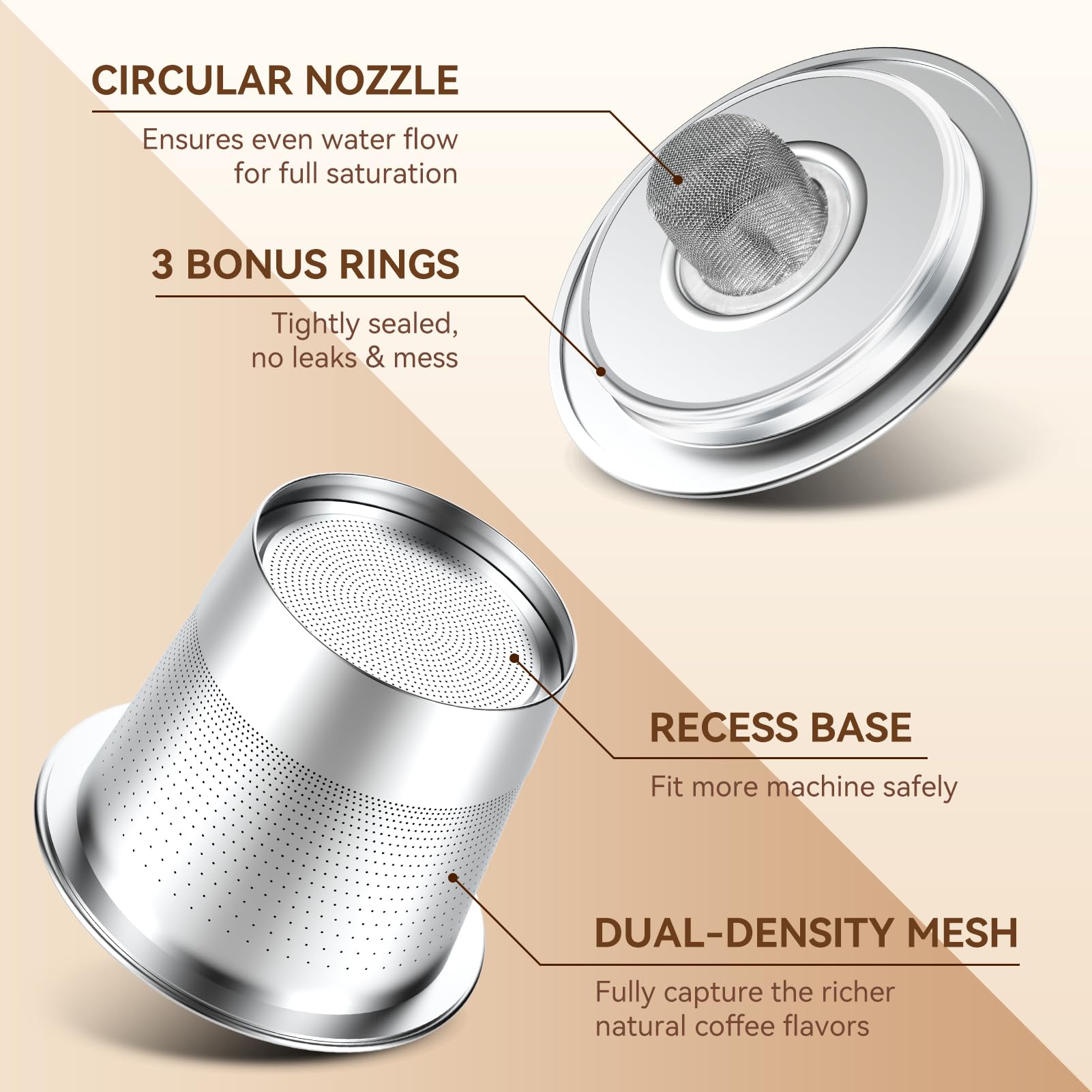 CAPMESSO stainless steel K-Cup pod is dishwasher safe and flavor-preserving.