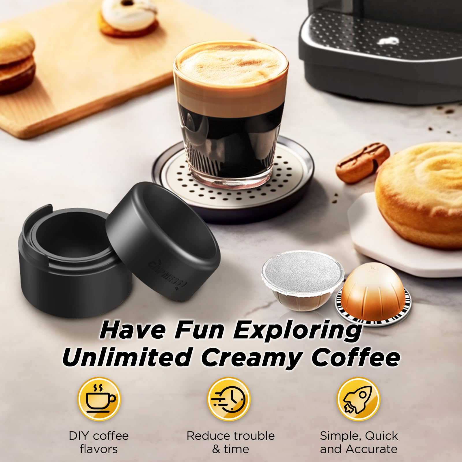 CAPMESSO packaging with holder and scoop shows complete kit contents.