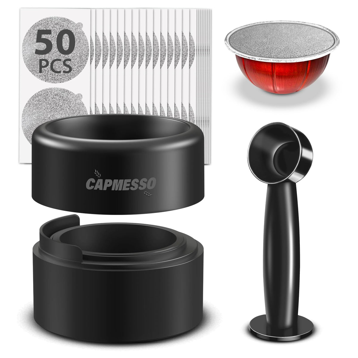 CAPMESSO Vertuoline refill kit foil lids close-up for secure seals and flavor preservation.