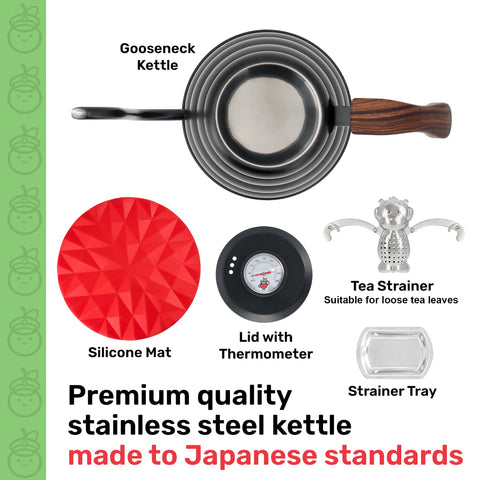 Captain Cranberry insulated handle kettle keeps hands cool while pouring.
