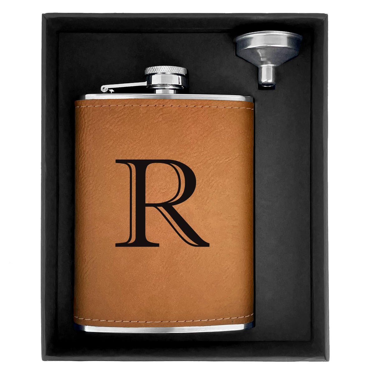 CARAKNOTS hip flask with leather engraving, a personalized gift-ready touch.