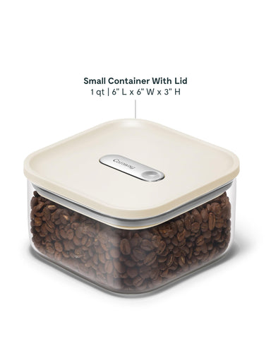 Caraway 1qt glass container, dishwasher-safe for effortless cleaning.