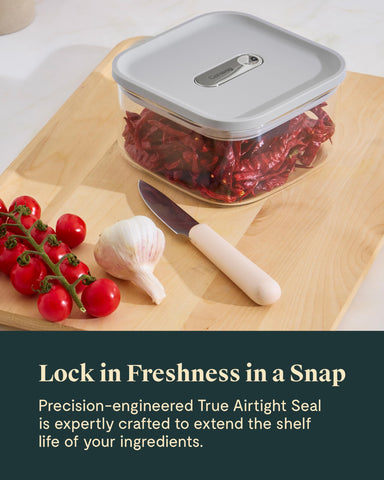 Caraway 1qt container seal protects against moisture and odors.