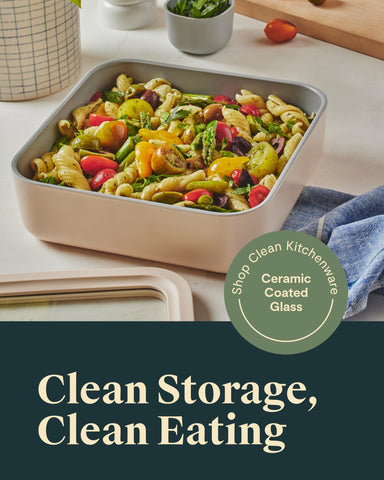 Caraway ceramic-coated interior enhances safe, non-toxic storage and easy cleaning.