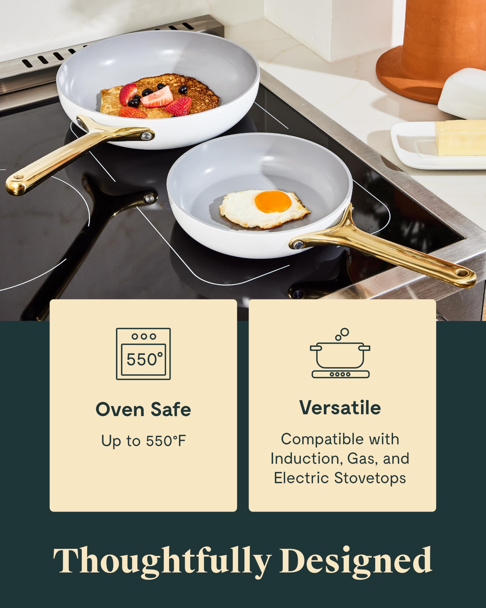 Caraway ceramic coating is PTFE and PFOA free for safer cooking.