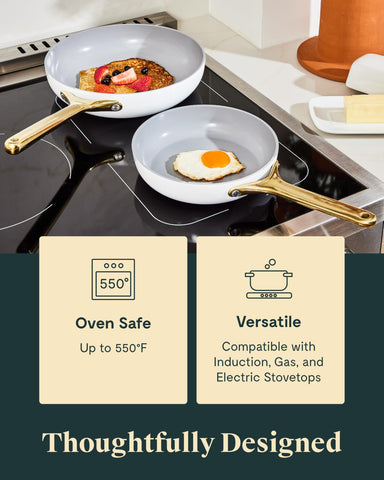 Caraway ceramic coating is PTFE and PFOA free for safer cooking.