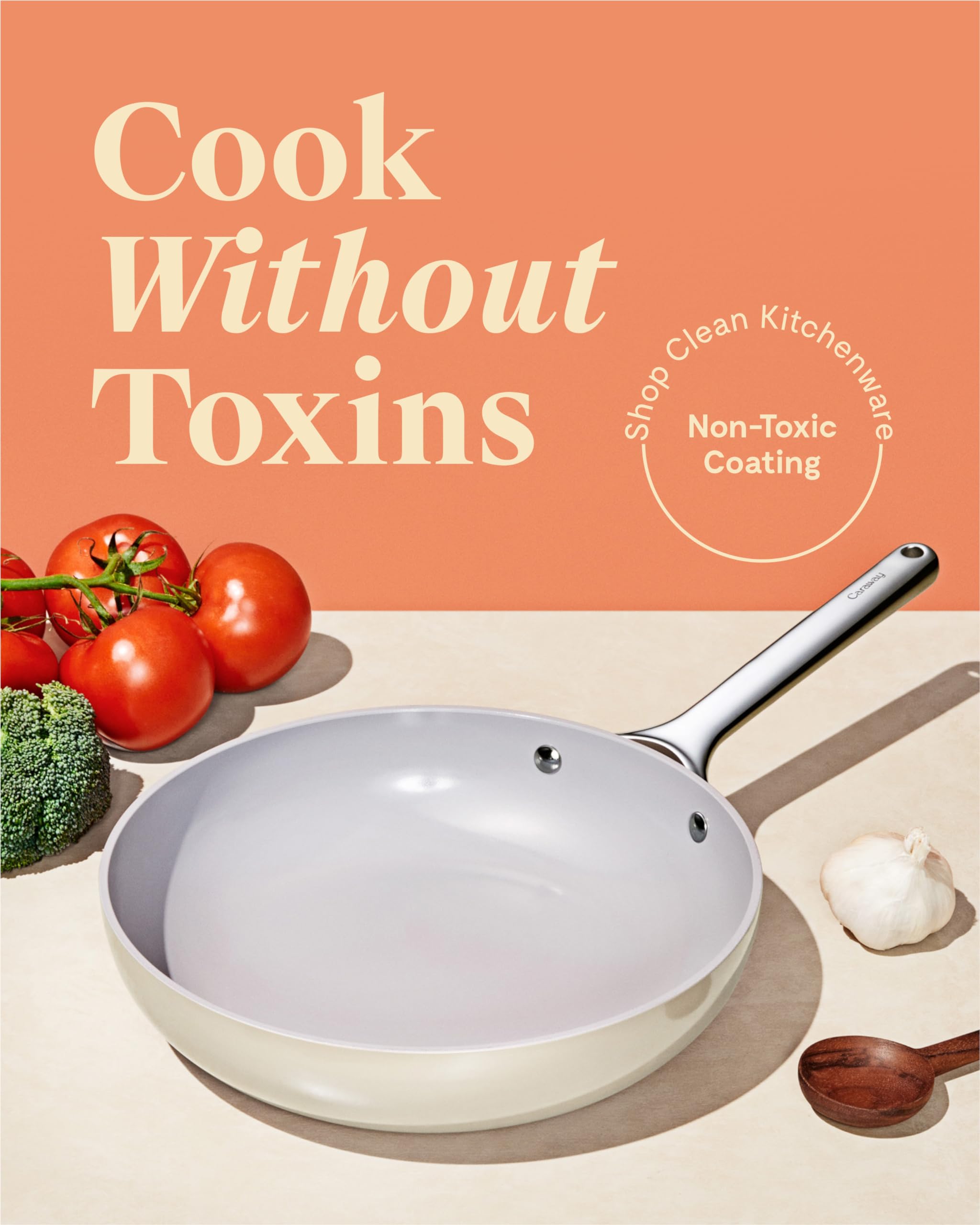 Caraway ceramic nonstick coating close-up highlights easy release with little oil.