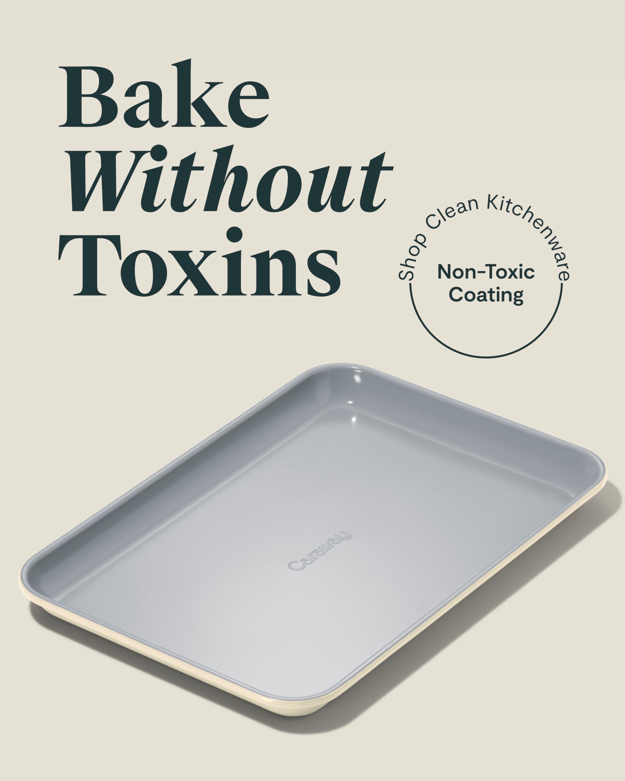 Caraway ceramic nonstick coating, easy release for cookies and veggies.