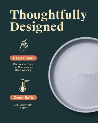 Caraway Circle Pan 9-inch cream, nonstick coating, effortless cleanup after baking.