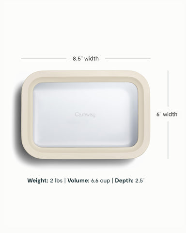Caraway glass storage shown in dishwasher-safe setting.