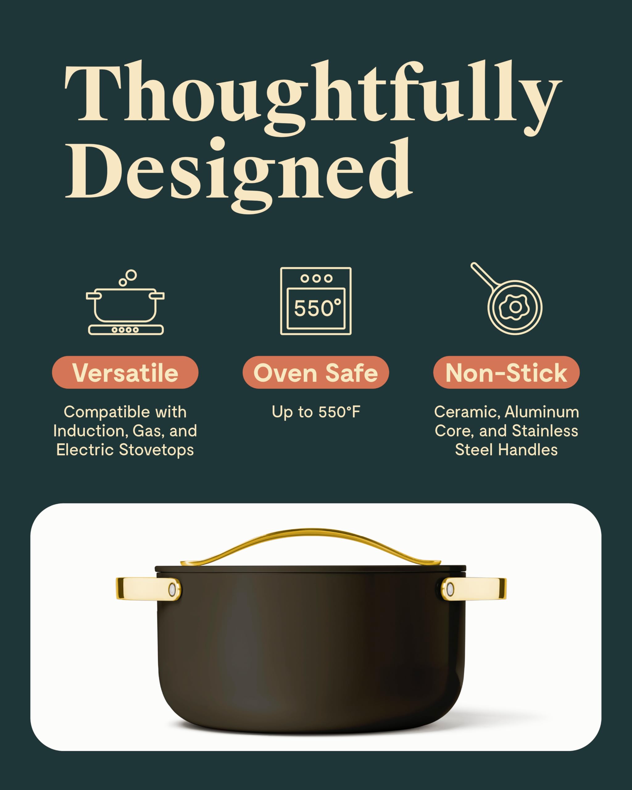 Caraway 6.5 qt Dutch Oven with lid, rich stew simmering to perfection.