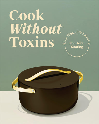 Caraway Dutch Oven on stovetop in black, showing versatile heating for sauces.