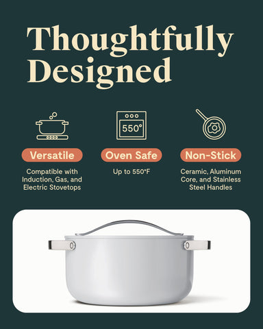 Caraway 6.5qt gray Dutch Oven interior view showing ceramic surface for easy release