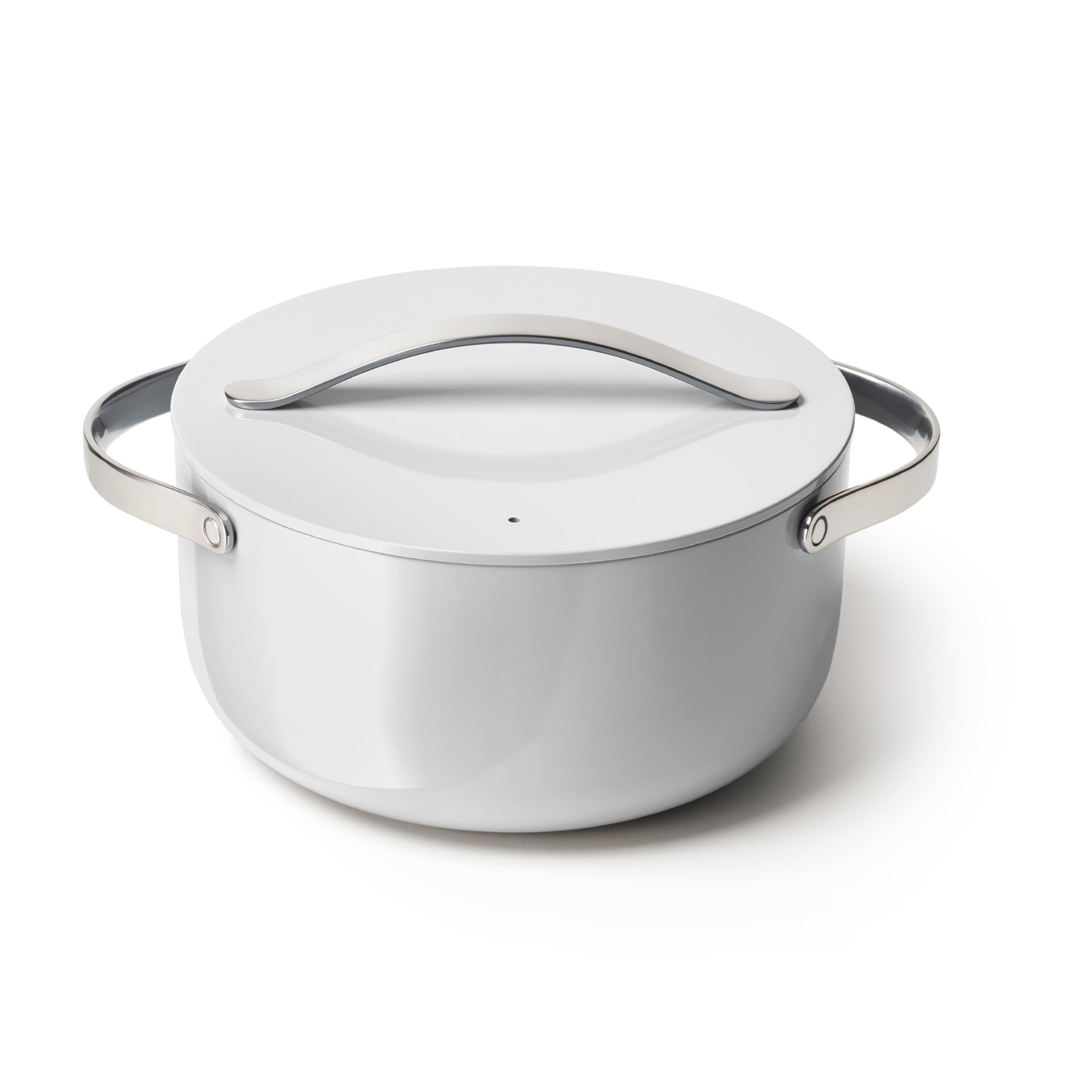 Caraway Dutch Oven 6.5qt gray with lid on; smooth nonstick surface supports even browning
