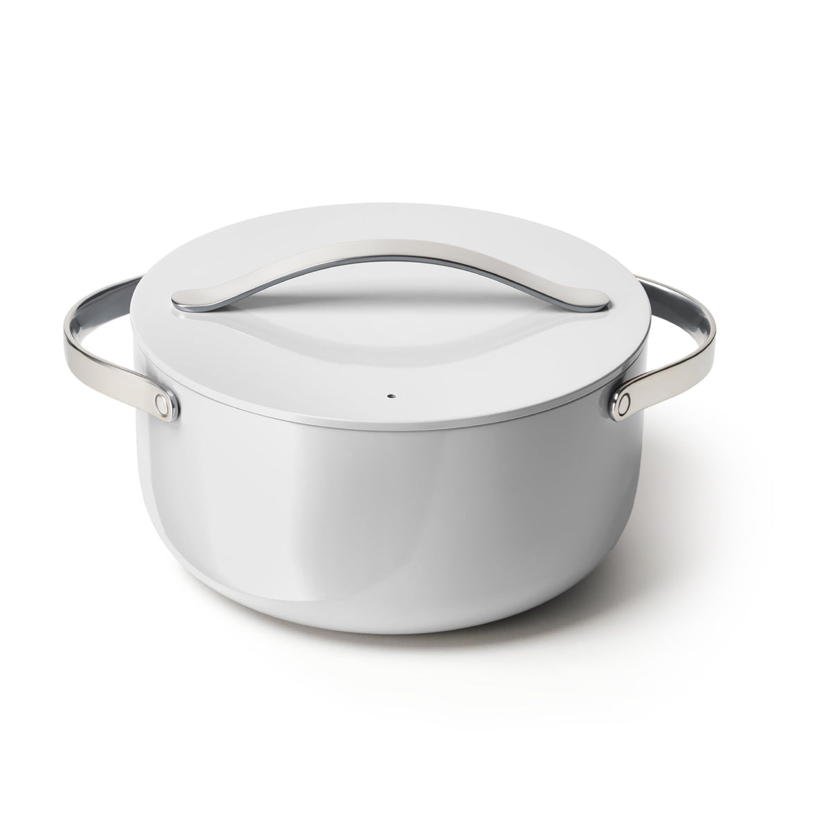 Caraway Dutch Oven 6.5qt gray with lid on; smooth nonstick surface supports even browning