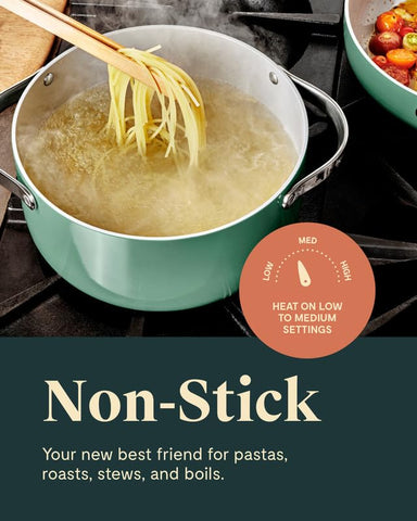 Caraway Dutch Oven on induction stove demonstrates universal compatibility.