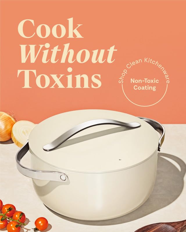 Caraway Dutch Oven Pot top view shows cream finish and compact, stylish design.