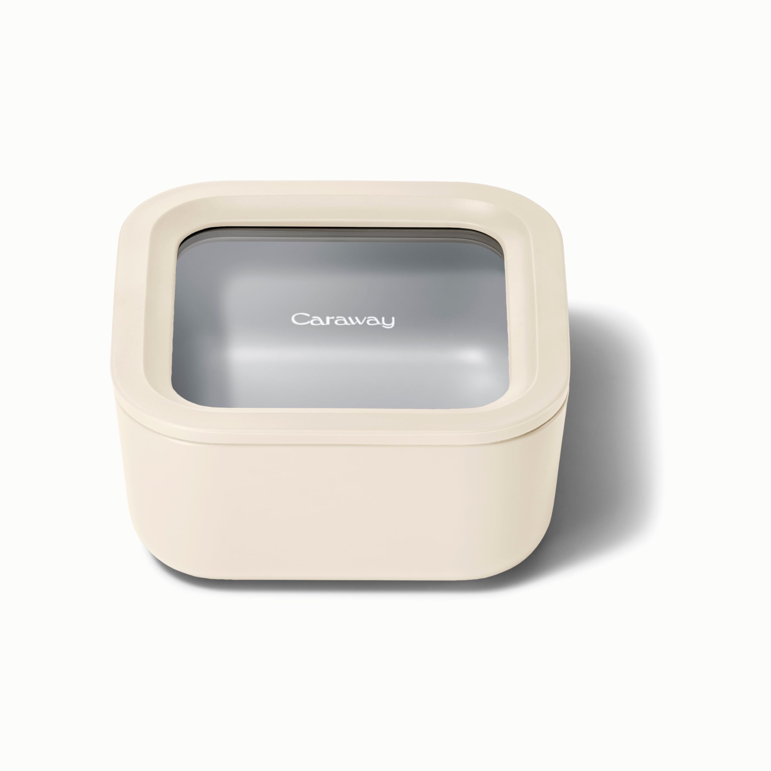 Caraway 4.4-cup glass container with clear lid for easy viewing and freshness.