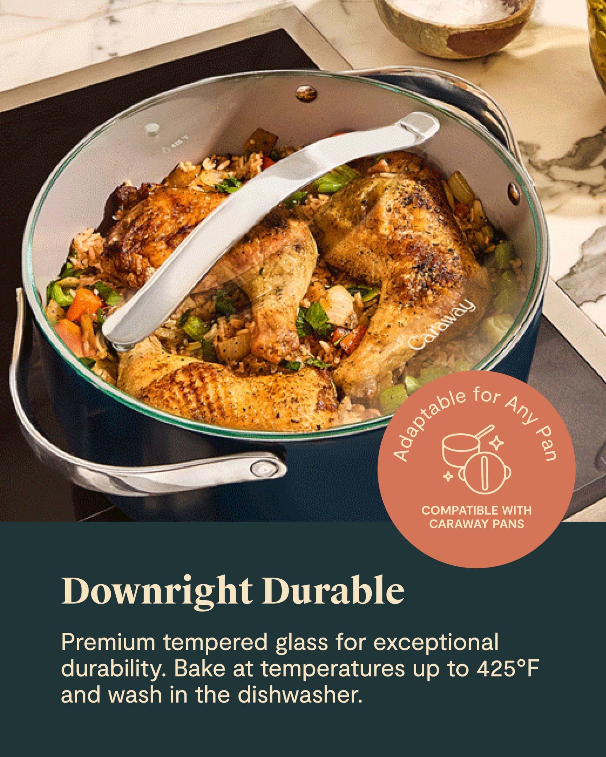 Caraway 12-inch glass lid for large pots, durable construction and easy monitoring