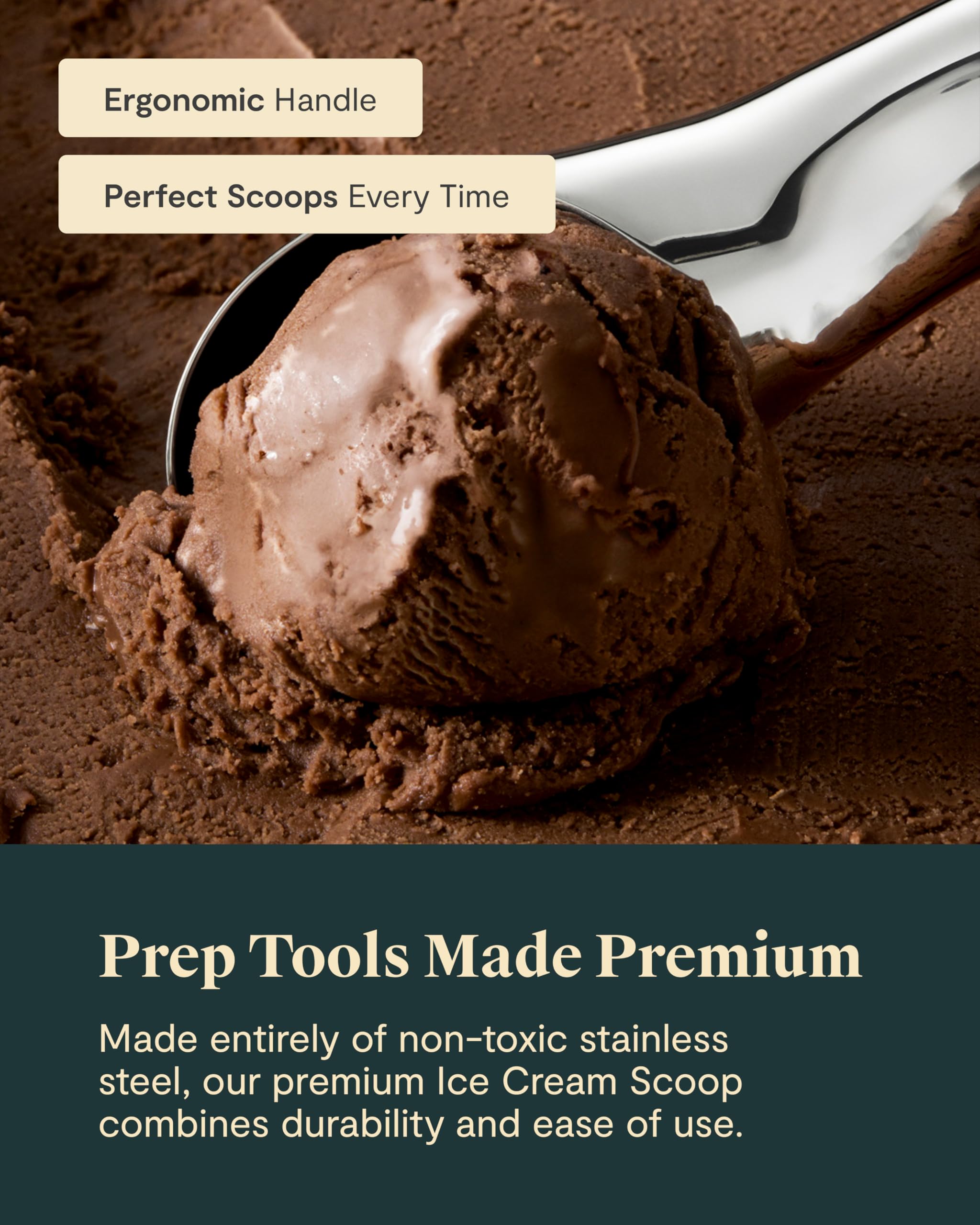 Caraway ice cream scoop non-toxic stainless-steel ensures safe, durable use.