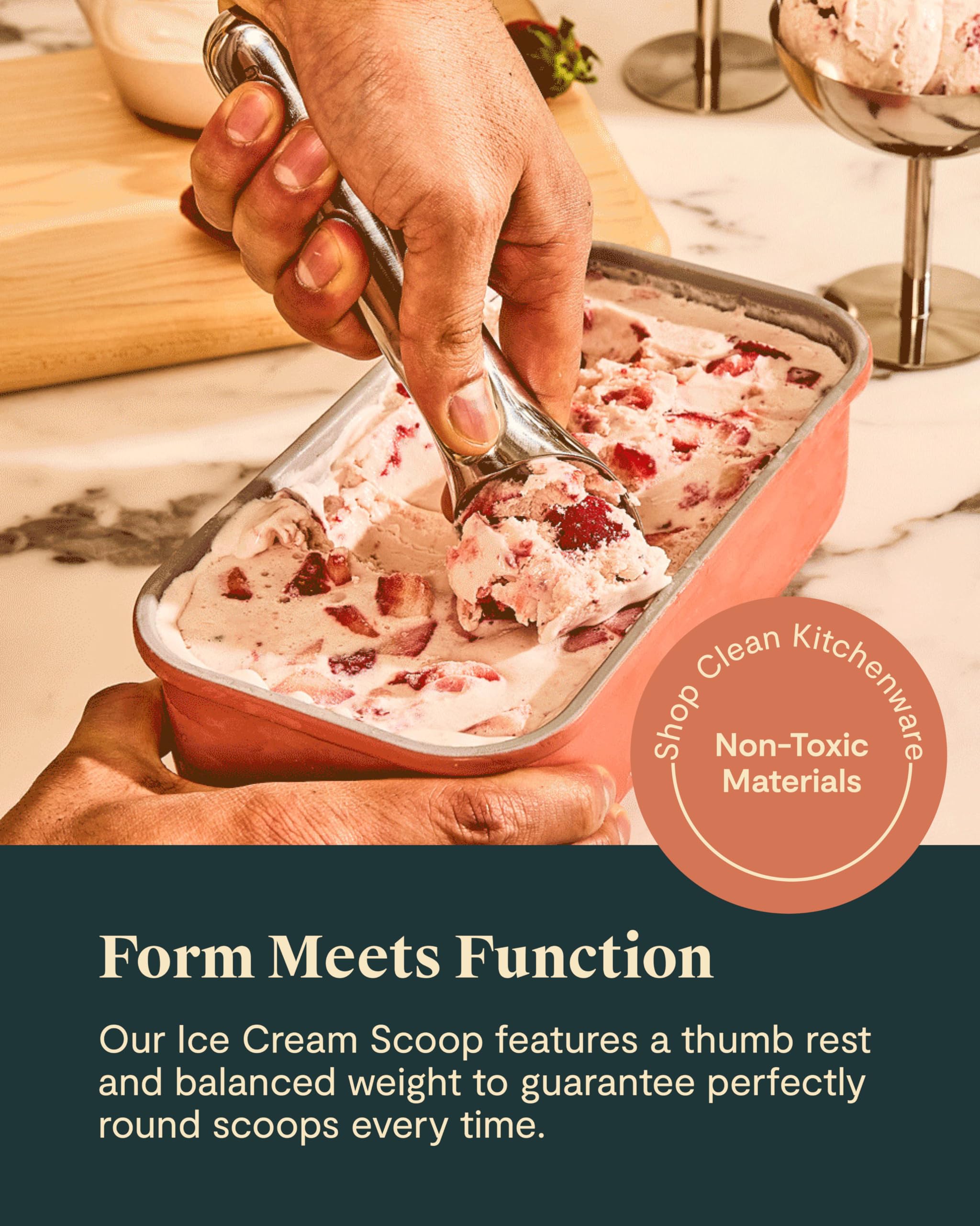 Caraway ice cream scoop side-angle highlighting ergonomic handle for comfortable use.