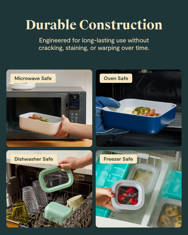 Caraway lid with silicone seal locks in freshness and blocks odors.