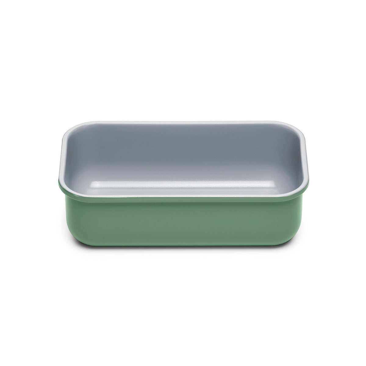 Caraway loaf pan sage side view for even baking and easy release.