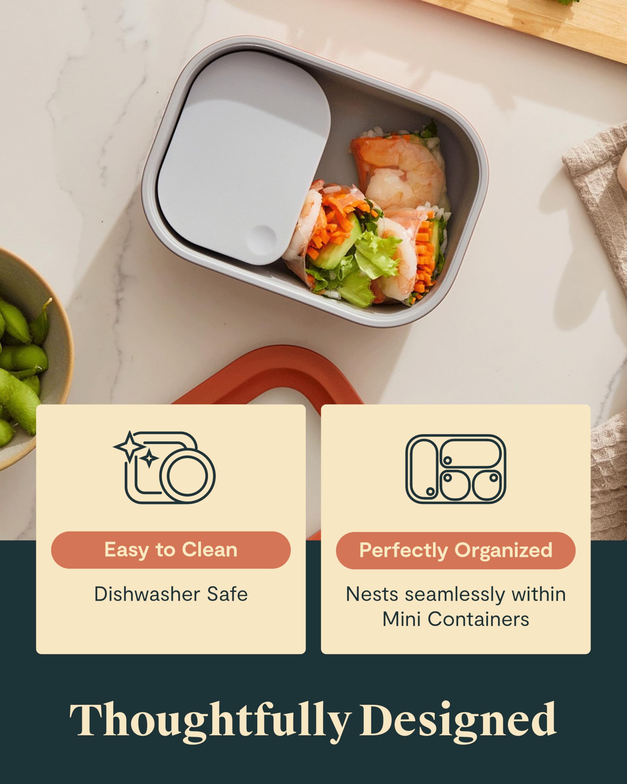 caraway dash inserts enable a portable bento setup, sealing freshness